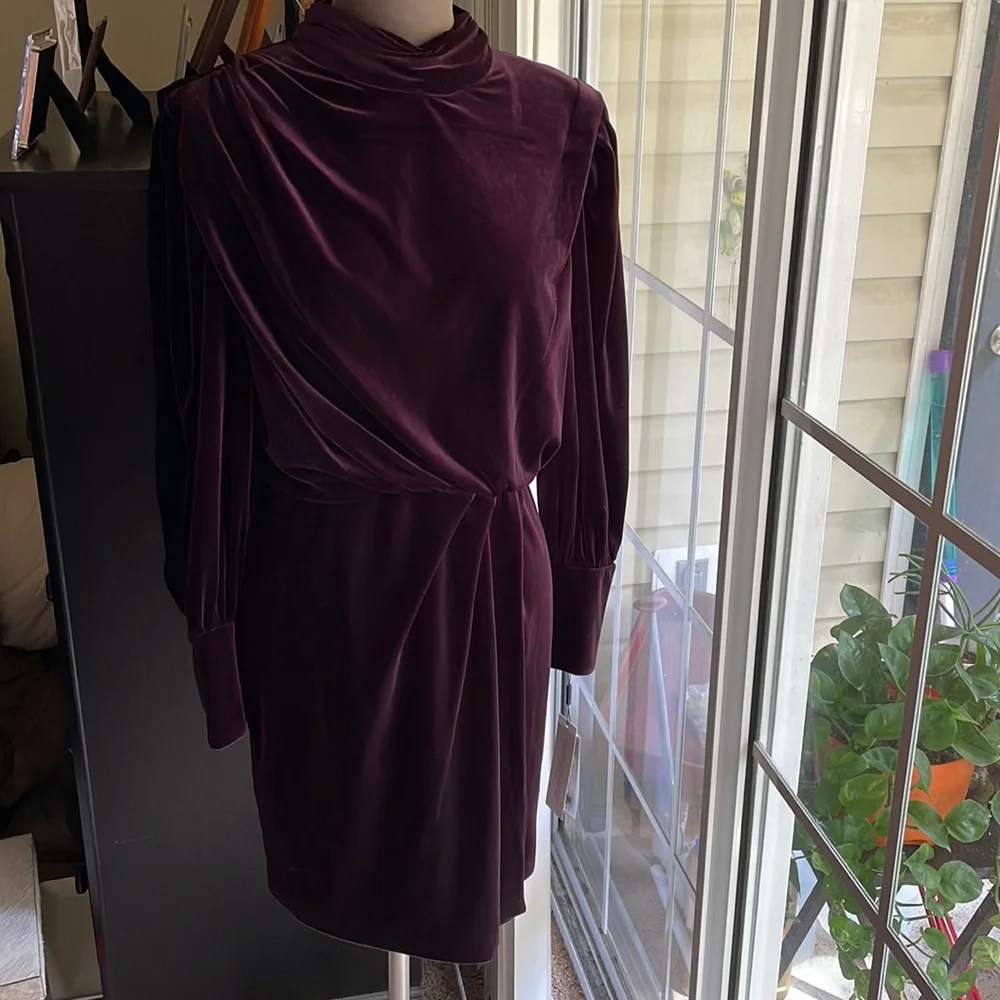 NWT KARL LAGERFELD PARIS Velvet Mock Neck Dress - Picture 2 of 15